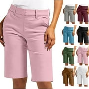Womens Bermuda Shorts Clearance Under $5! Mid Rise Twill Shorts Hiking Shorts with Pockets Brown M